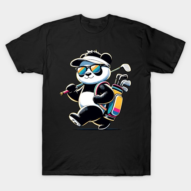 Golf Novelty Panda in Sunglasses Golfing Funny Golf T-Shirt by KsuAnn